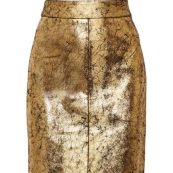 💕HP💕Gold/Black Leather “Crackled “ Look  Pencil Skirt NWT (RAOUL) also fits reg - Picture 4 of 11
